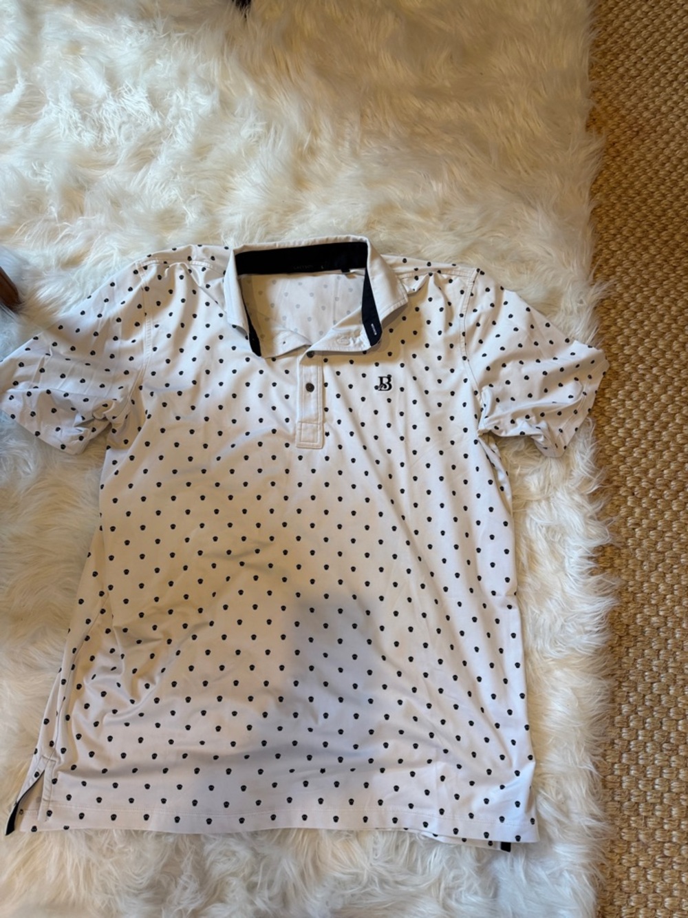 Greyson White Polo with Navy Polka Dots